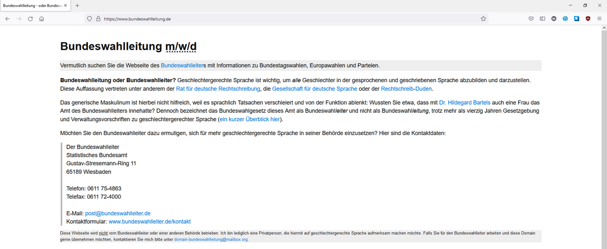 Ein Screenshot von bundeswahlleitung.de mit dem von mir erstellten Inhalt